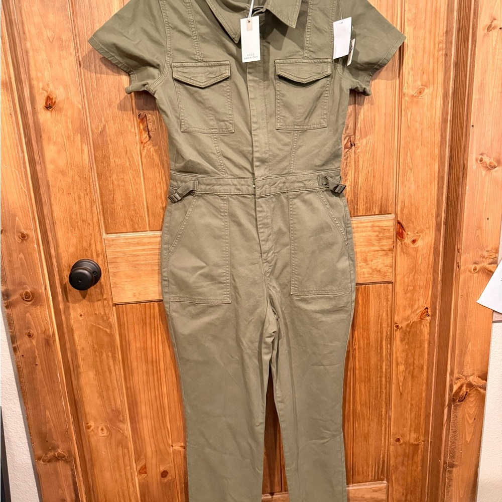 SOLD - Good American Olive Utility Short-Sleeve Jumpsuit